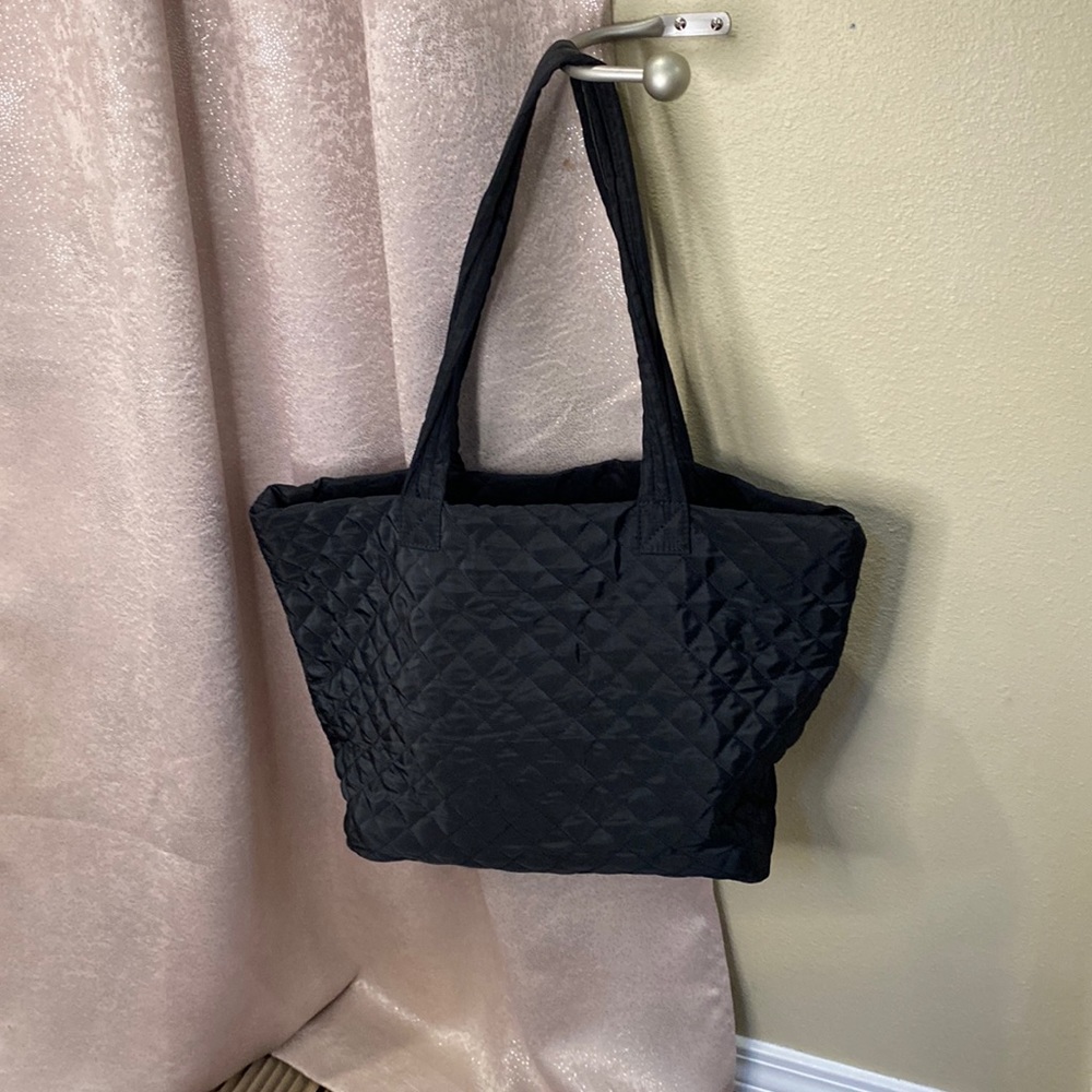 Quilted Black tote bag, do not know brand, but it is very cute.